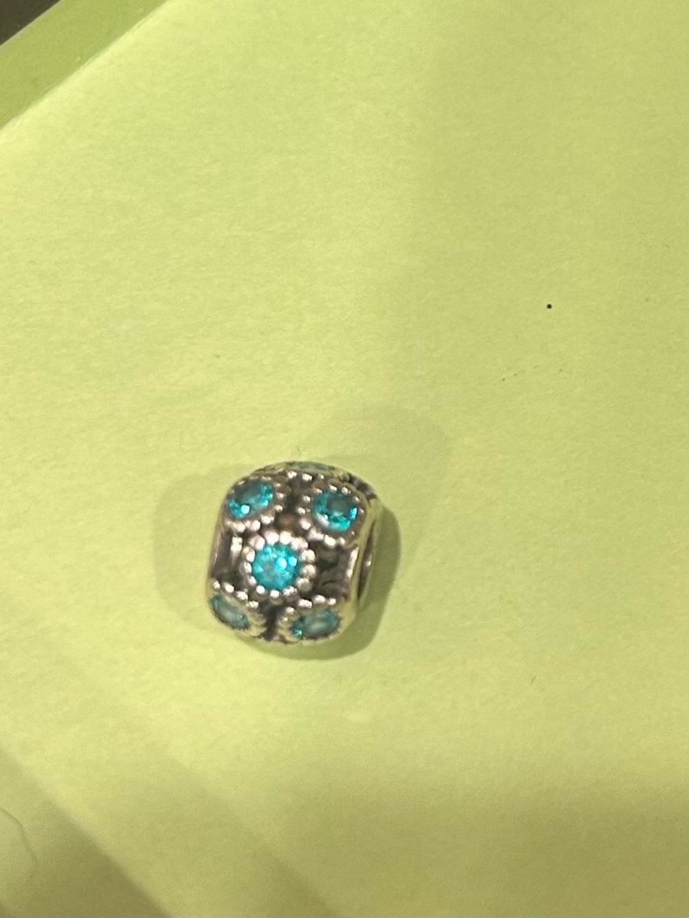 Pandora   -  Turquoise Crystal Silver-Tone Bead Charm for Bracelets